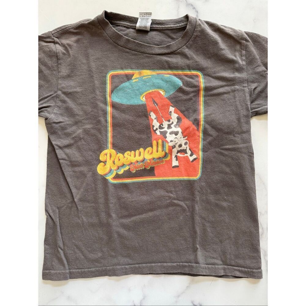 Roswell New Mexico Dairy cow alien abduction funny XS boys tee shirt casual t-sh
